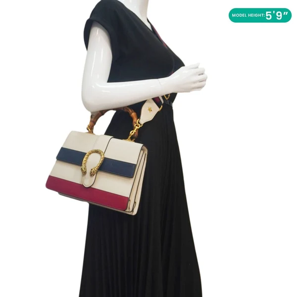 GUCCI Dionysus Bamboo Medium Leather Top Handle Shoulder Bag White 448075