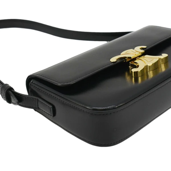 CELINE Triomphe Calfskin Leather Shoulder Bag Black