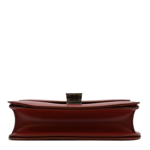 CELINE Classic Box Medium Leather Flap Shoulder Bag Red
