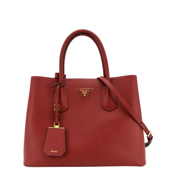 PRADA Double Handle Medium Saffiano Leather Tote Shoulder Bag Red