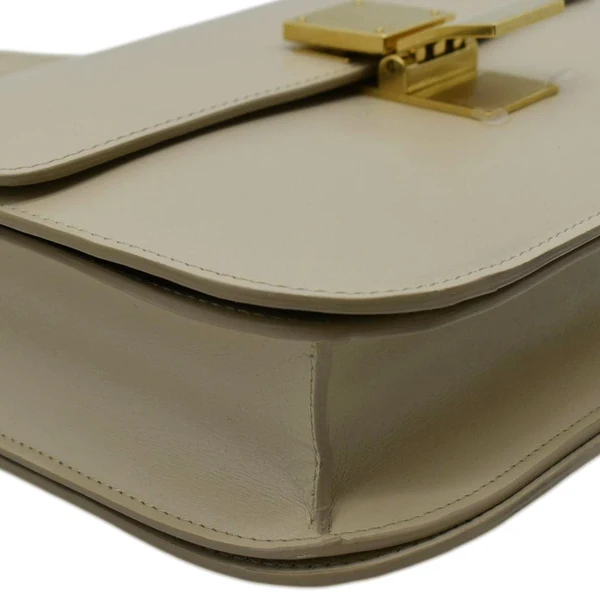 CELINE Classic Box Medium  Leather Flap Shoulder Bag Greige