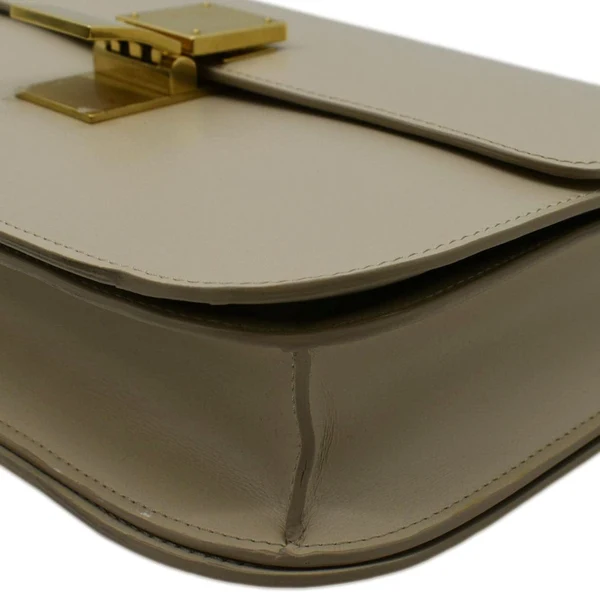 CELINE Classic Box Medium  Leather Flap Shoulder Bag Greige
