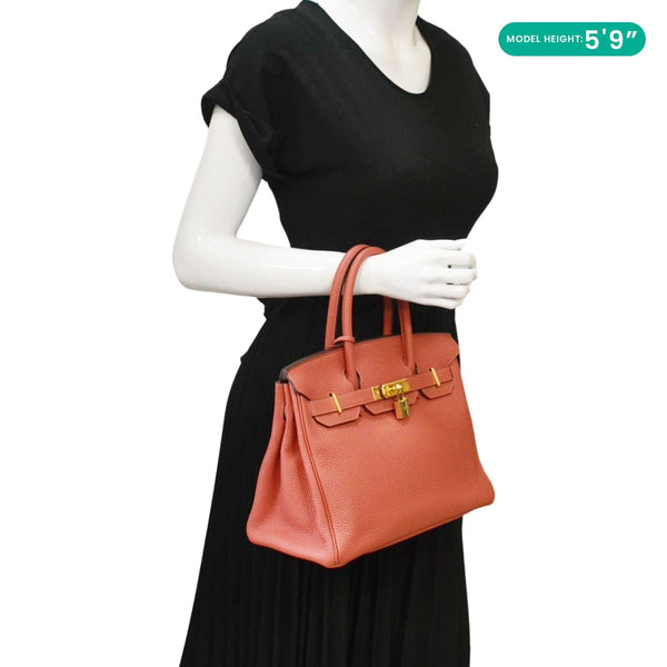 HERMES Birkin 25 Togo Leather Tote Bag Red