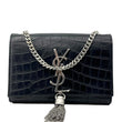 YVES SAINT LAURENT Kate Tassel Crocodile Embossed Leather Crossbody Bag Black