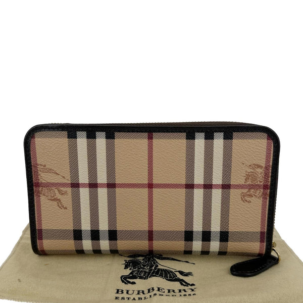 BURBERRY Equestrian Knight Haymarket Check Canvas Zip Around Wallet Beige