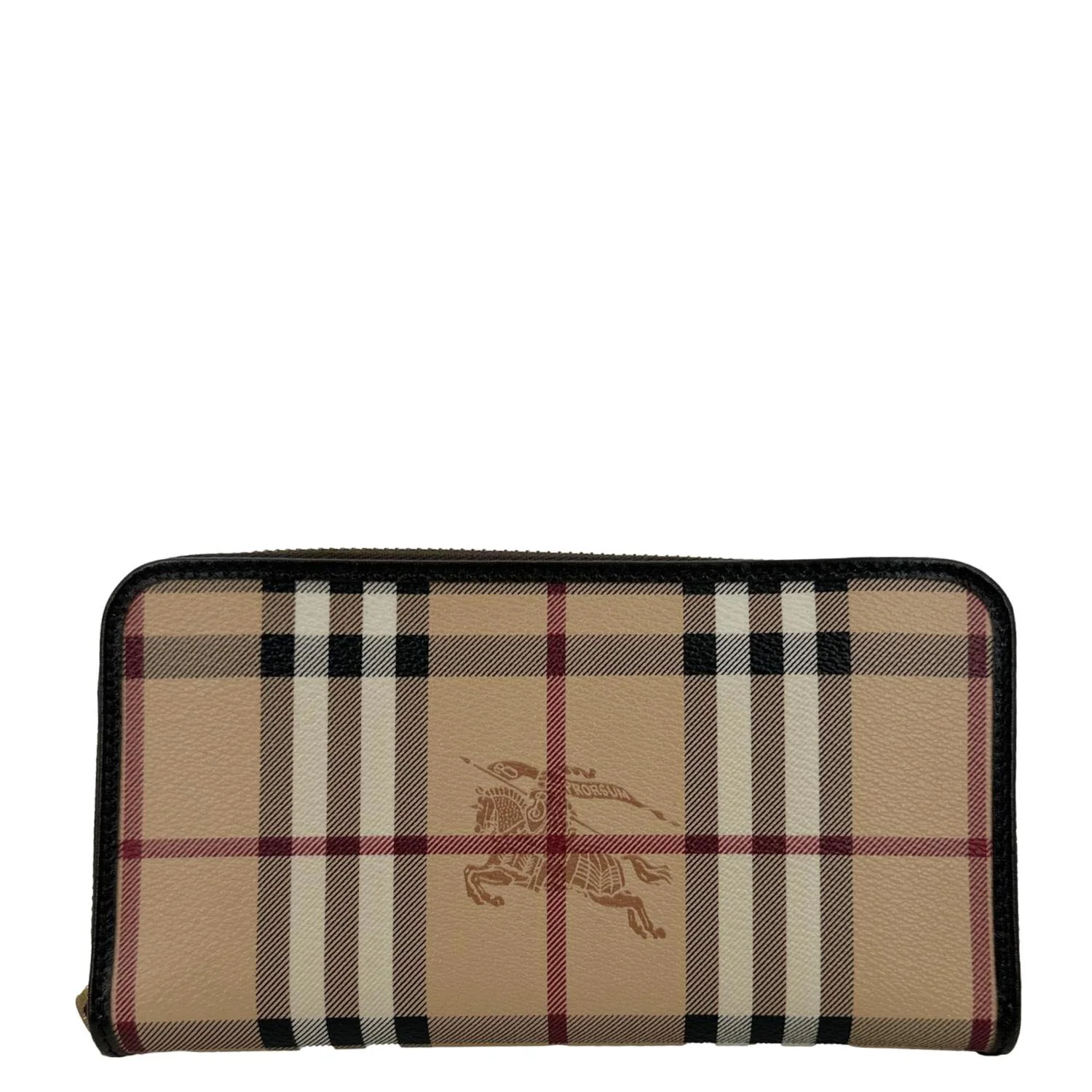 BURBERRY Equestrian Knight Haymarket Check Canvas Zip Around Wallet Beige