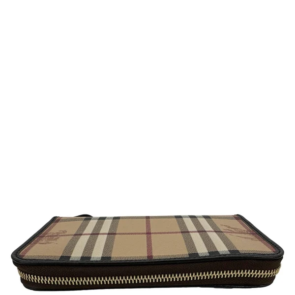 BURBERRY Equestrian Knight Haymarket Check Canvas Zip Around Wallet Beige