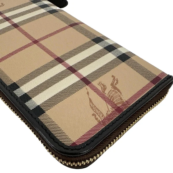 BURBERRY Equestrian Knight Haymarket Check Canvas Zip Around Wallet Beige
