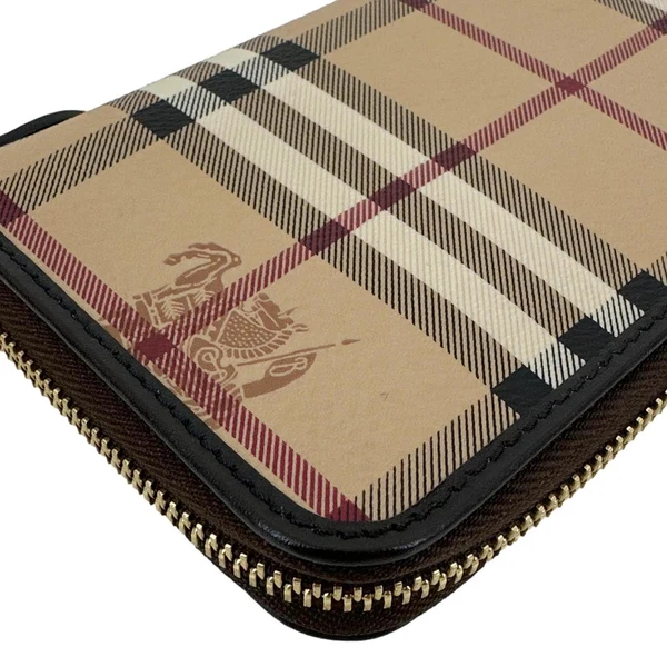 BURBERRY Equestrian Knight Haymarket Check Canvas Zip Around Wallet Beige