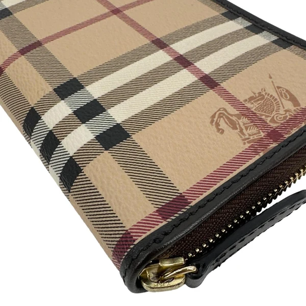 BURBERRY Equestrian Knight Haymarket Check Canvas Zip Around Wallet Beige