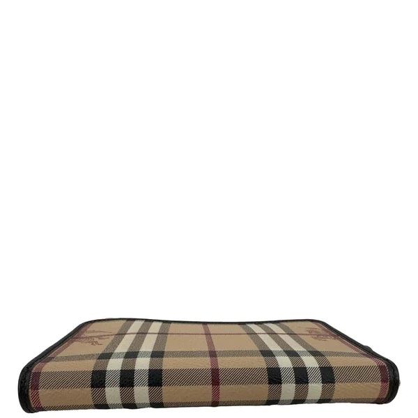 BURBERRY Equestrian Knight Haymarket Check Canvas Zip Around Wallet Beige