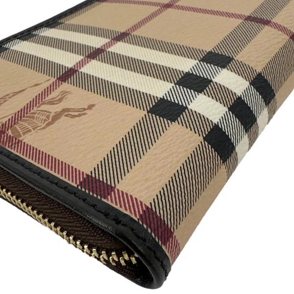 BURBERRY Equestrian Knight Haymarket Check Canvas Zip Around Wallet Beige