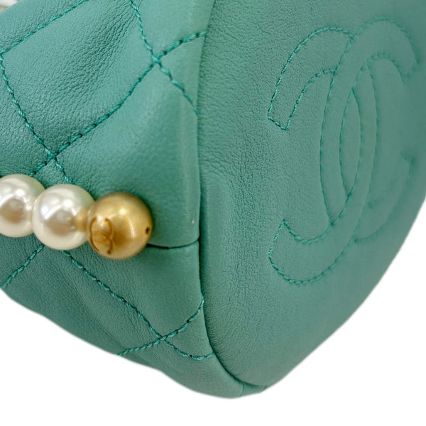 CHANEL About Pearls Quilted Calfskin Leather Drawstring Bucket Bag Teal