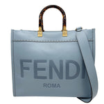 FENDI Sunshine Medium Leather Tote Bag Light Blue