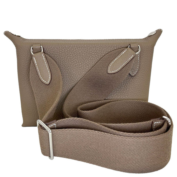 HERMES Videpoches Clemence Leather Crossbody Bag Beige
