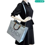FENDI Sunshine Medium Leather Tote Bag Light Blue