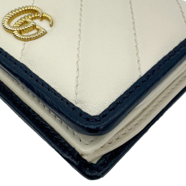 GUCCI GG Marmont Matelasse Diagonal Leather Card Case Wallet Off White 573811