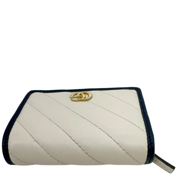 GUCCI GG Marmont Matelasse Diagonal Leather Card Case Wallet Off White 573811