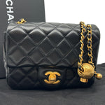 CHANEL Pearl Crush Square Flap Mini Quilted Lambskin Leather Shoulder Bag Black