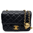 CHANEL Pearl Crush Square Flap Mini Quilted Lambskin Leather Shoulder Bag Black