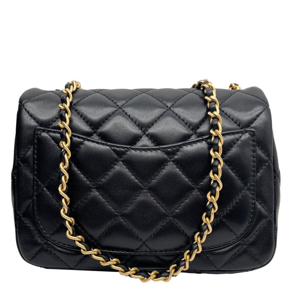 CHANEL Pearl Crush Square Flap Mini Quilted Lambskin Leather Shoulder Bag Black
