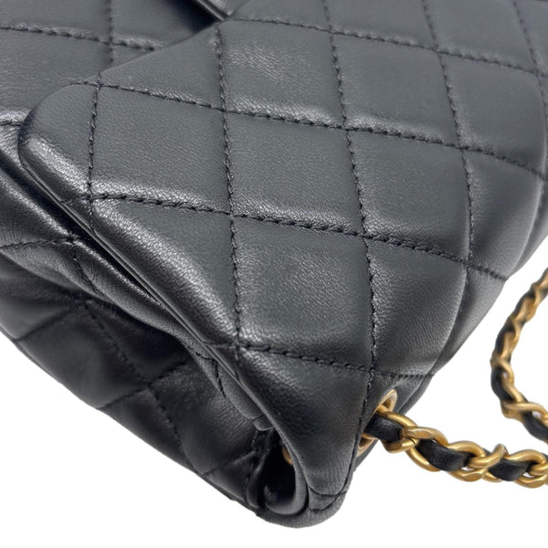 CHANEL Pearl Crush Square Flap Mini Quilted Lambskin Leather Shoulder Bag Black