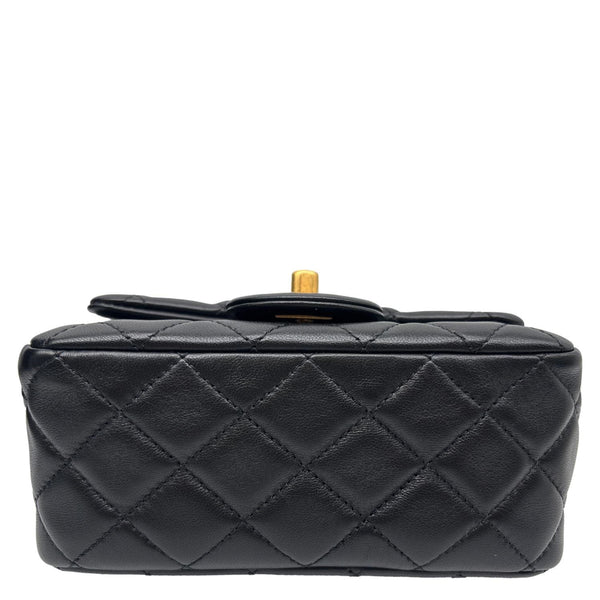 CHANEL Pearl Crush Square Flap Mini Quilted Lambskin Leather Shoulder Bag Black