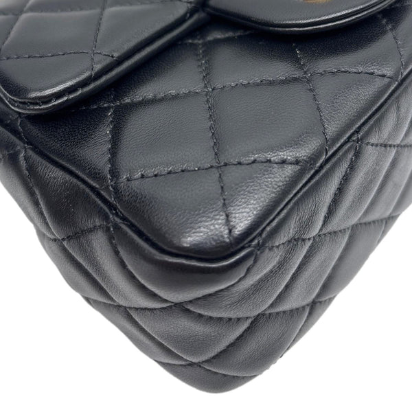 CHANEL Pearl Crush Square Flap Mini Quilted Lambskin Leather Shoulder Bag Black