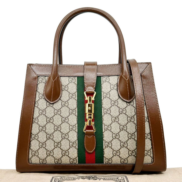 GUCCI Jackie 1961 Medium Web GG Supreme Canvas Tote Bag Beige 649016