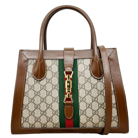 GUCCI Jackie 1961 Medium Web GG Supreme Canvas Tote Bag Beige 649016