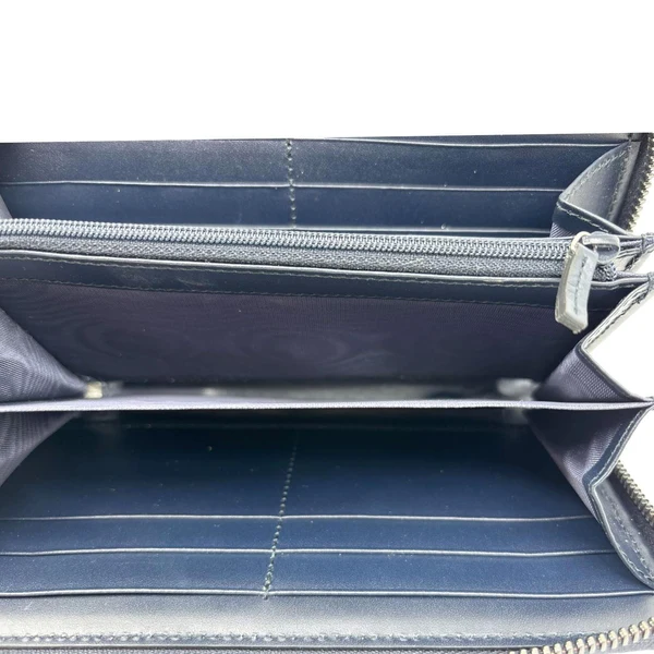 GUCCI GG Leather Zip Around Wallet Navy Blue 307987