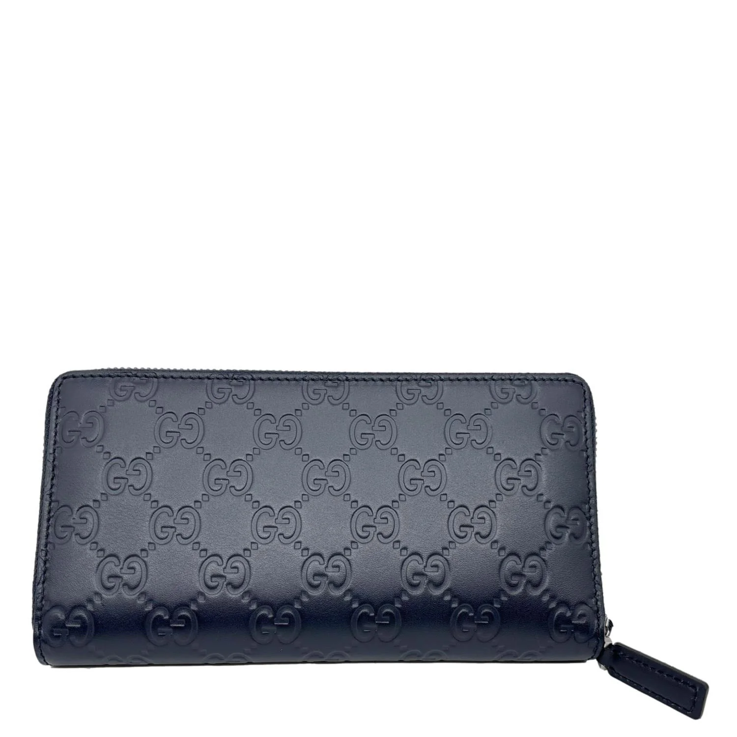GUCCI GG Leather Zip Around Wallet Navy Blue 307987