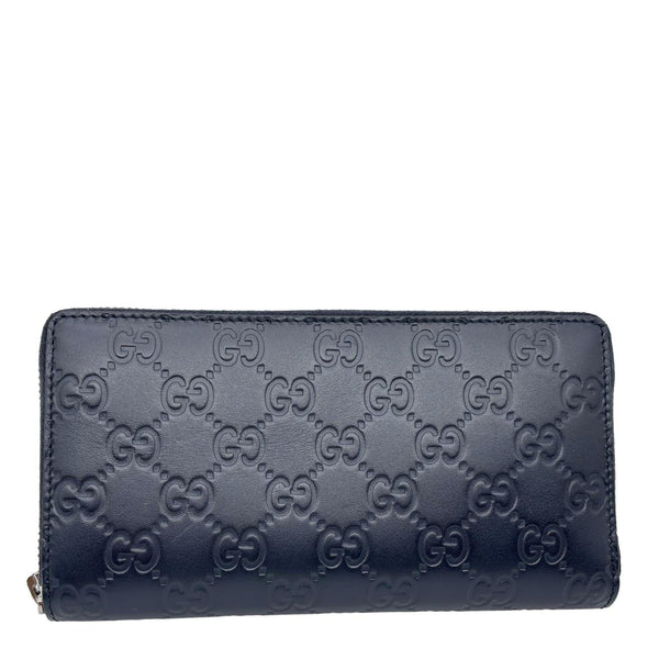 GUCCI GG Leather Zip Around Wallet Navy Blue 307987