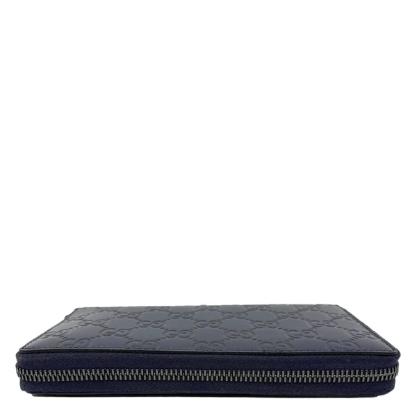 GUCCI GG Leather Zip Around Wallet Navy Blue 307987