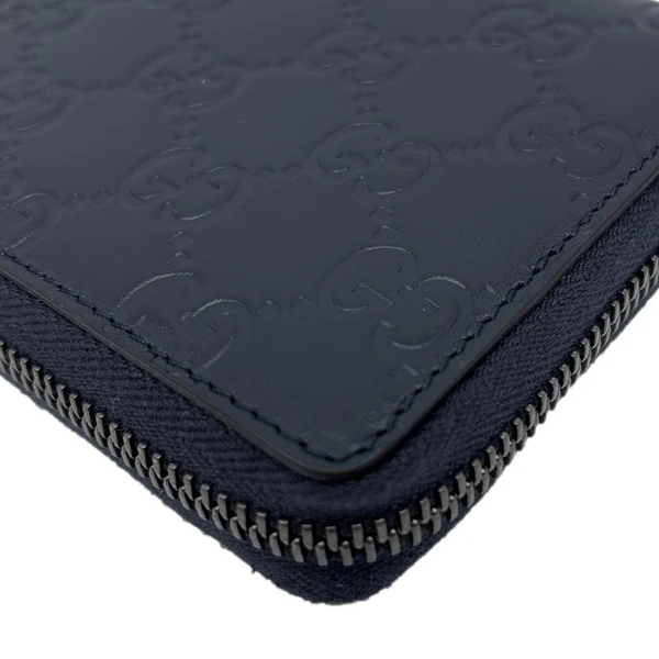 GUCCI GG Leather Zip Around Wallet Navy Blue 307987