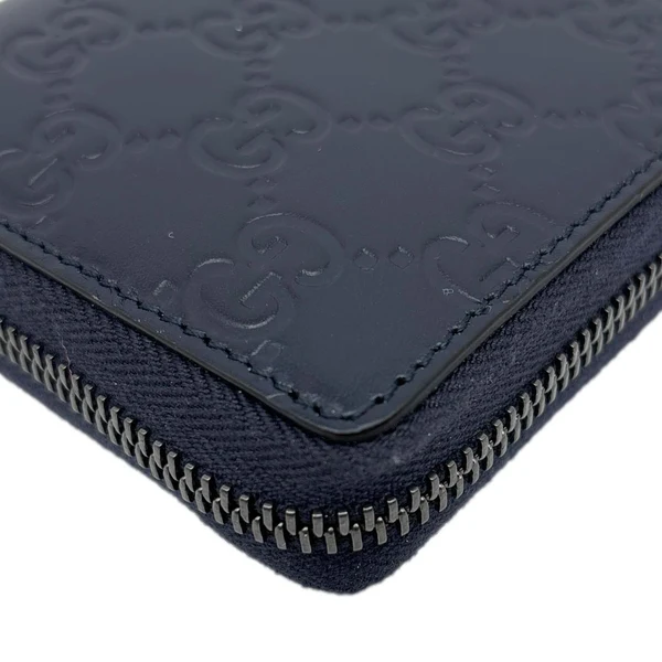 GUCCI GG Leather Zip Around Wallet Navy Blue 307987