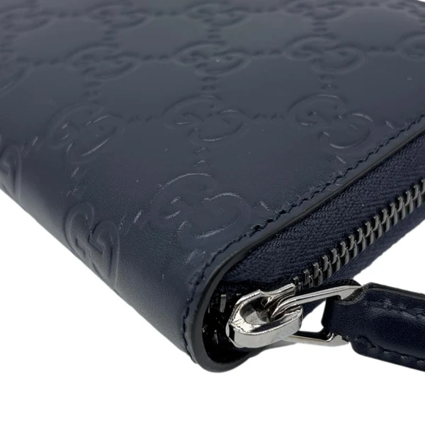 GUCCI GG Leather Zip Around Wallet Navy Blue 307987