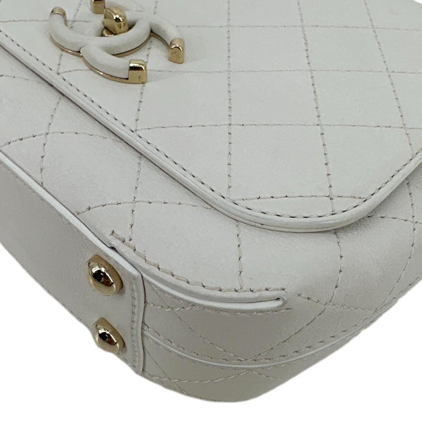 CHANEL Stitched Covered CC Flap Quilted Calfskin Leather Crossbody Bag White