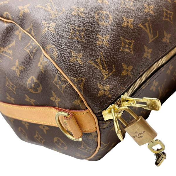 LOUIS VUITTON Keepall 55 Bandouliere Monogram Canvas Travel Bag Brown