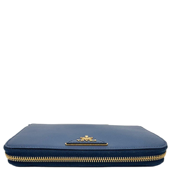 PRADA Zip Around Saffiano Leather Wallet Blue