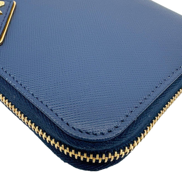 PRADA Zip Around Saffiano Leather Wallet Blue