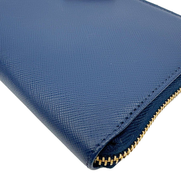 PRADA Zip Around Saffiano Leather Wallet Blue