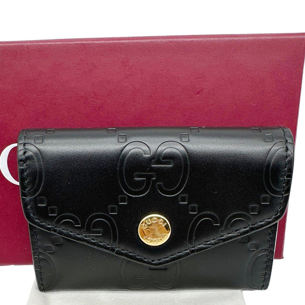 GUCCI Snap Gilbert Jumbo GG Calfskin Embossed Leather Men's Wallet Black 772792