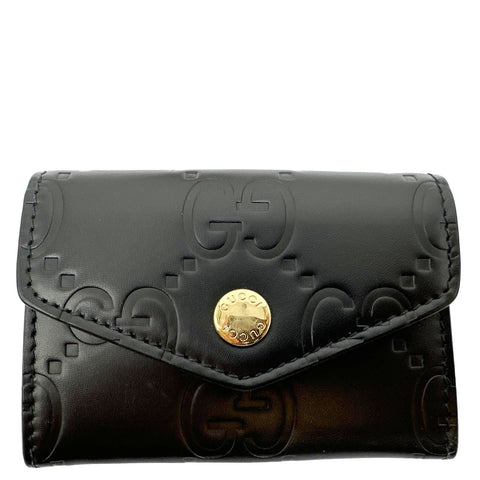 GUCCI Snap Gilbert Jumbo GG Calfskin Embossed Leather Mens Wallet Black 772792