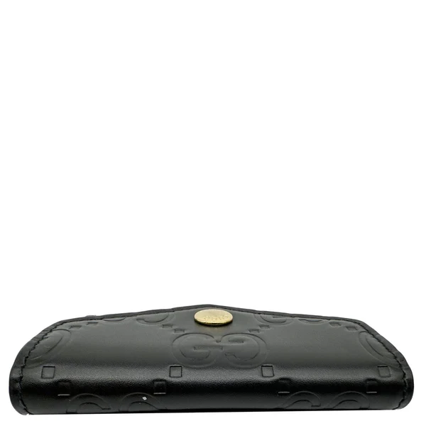 GUCCI Snap Gilbert Jumbo GG Calfskin Embossed Leather Men's Wallet Black 772792