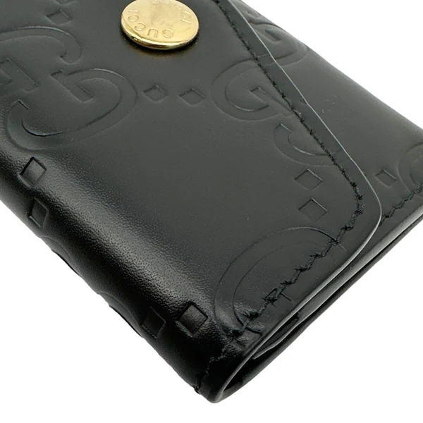 GUCCI Snap Gilbert Jumbo GG Calfskin Embossed Leather Men's Wallet Black 772792