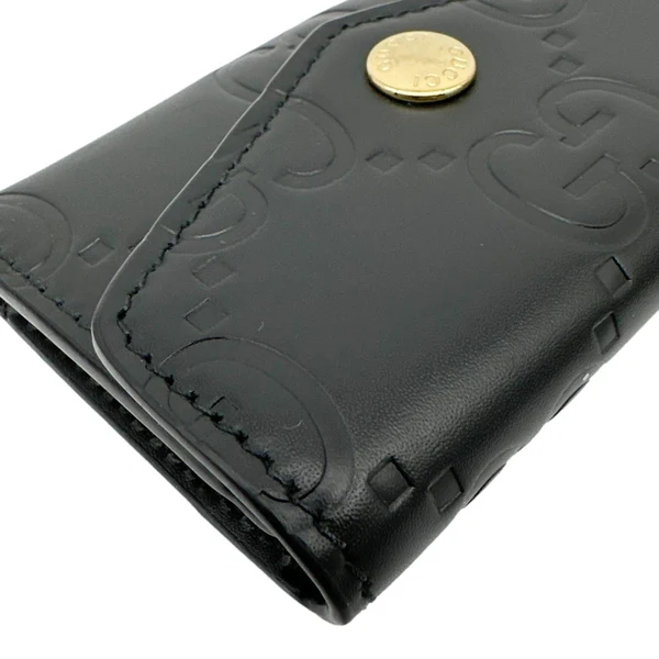 GUCCI Snap Gilbert Jumbo GG Calfskin Embossed Leather Men's Wallet Black 772792