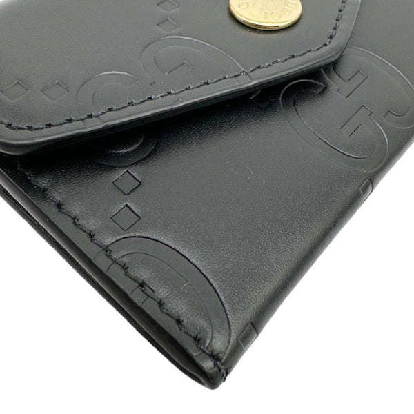 GUCCI Snap Gilbert Jumbo GG Calfskin Embossed Leather Men's Wallet Black 772792