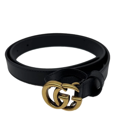 GUCCI Double G Buckle Leather Belt Size 75/30 Black 409417