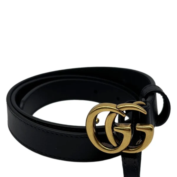GUCCI Double G Buckle Leather Belt Size 75/30 Black 409417